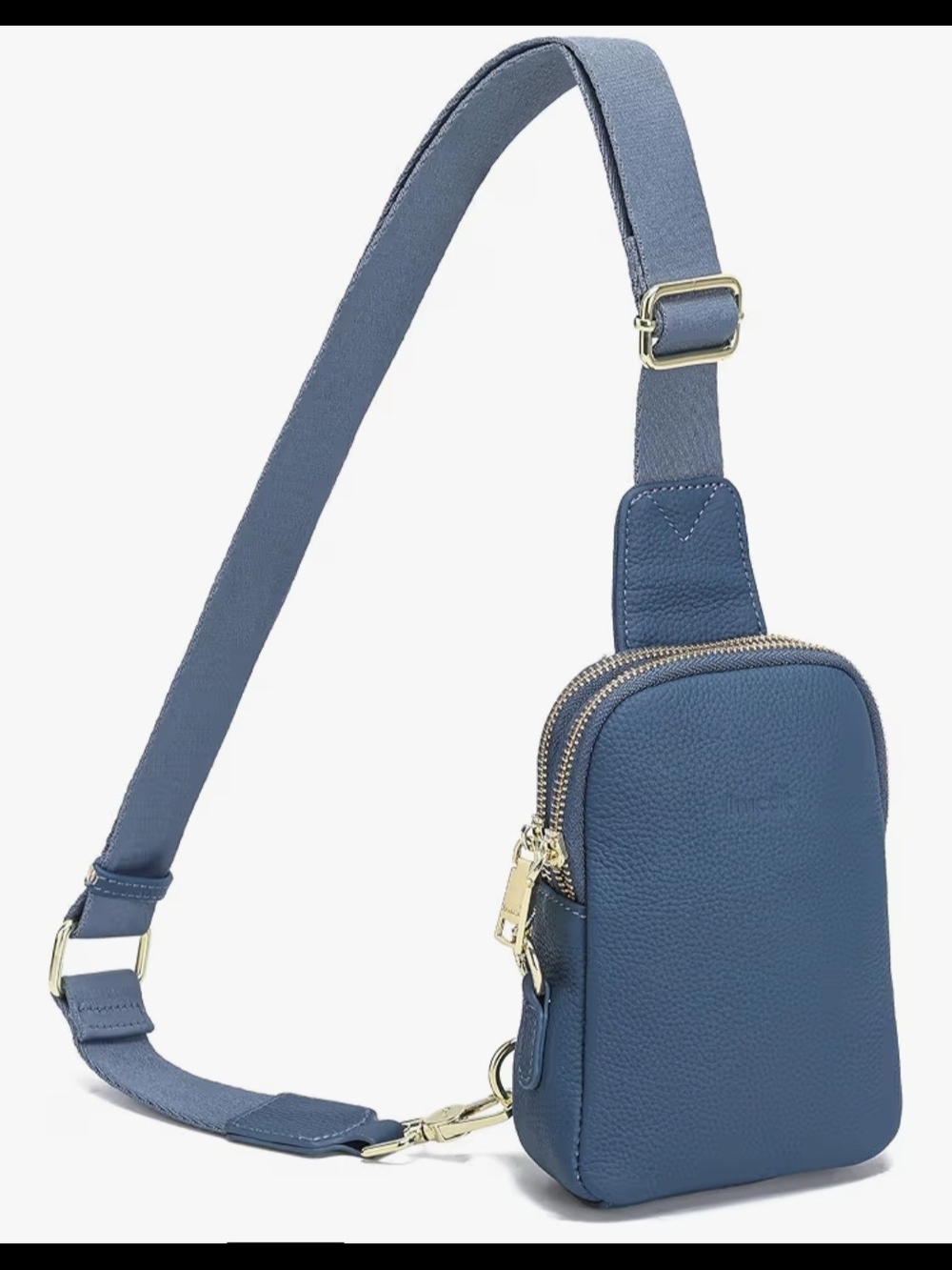 Anti-theft Leather Crossbody Sling Bag in Slate Blue